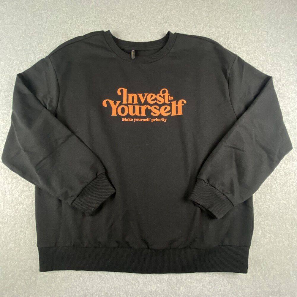 Invest‎ In Yourself Sweatshirt Womens XL Black Crew Neck Long Sleeve School